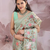 Pistachio Green Tissue Saree With Embroidery Work