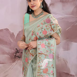 Pistachio Green Tissue Saree With Embroidery Work