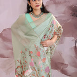 Pistachio Green Tissue Saree With Embroidery Work