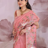 Shimmering Blush Pink Tissue Saree With Embroidery Work