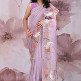 Lilac Organza Saree With Embroidery Work