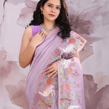 Lilac Organza Saree With Embroidery Work