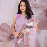 Lilac Organza Saree With Embroidery Work