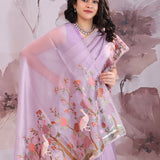 Lilac Organza Saree With Embroidery Work