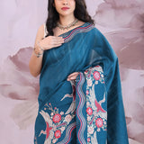 Chathams Blue Tussar Saree With Embroidery Work