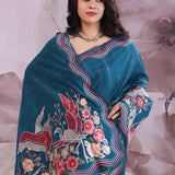 Chathams Blue Tussar Saree With Embroidery Work