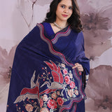 Midnight Blue Organza Saree With Embroidery Work