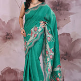 Persian Green Tussar Saree With Embroidery Work