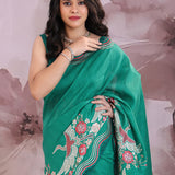 Persian Green Tussar Saree With Embroidery Work