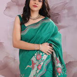 Persian Green Tussar Saree With Embroidery Work