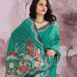 Persian Green Tussar Saree With Embroidery Work