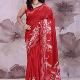 Red Tussar Saree With Embroidery Work