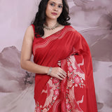 Red Tussar Saree With Embroidery Work