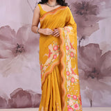 Honey Orange Tussar Saree With Embroidery Work