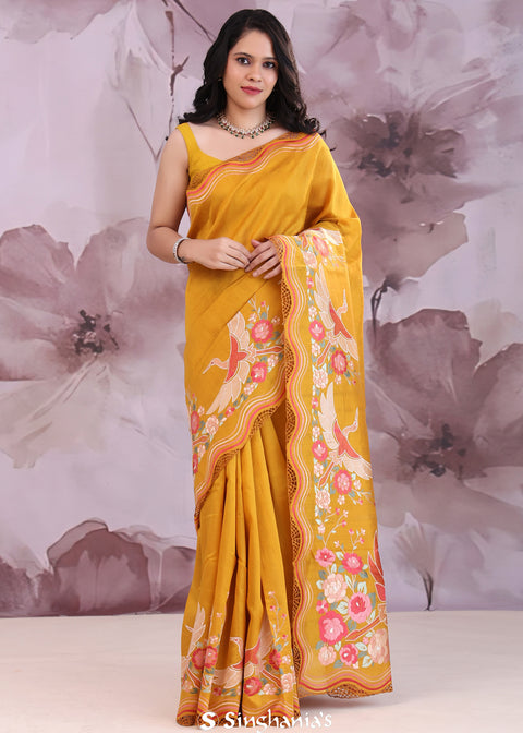 <img> Honey Orange Tussar Saree With Embroidery Work