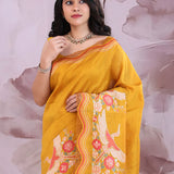 Honey Orange Tussar Saree With Embroidery Work