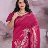 Bordeaux Red Tussar Saree With Embroidery Work