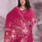 Bordeaux Red Tussar Saree With Embroidery Work