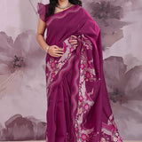 Barossa Purple Tussar Saree With Embroidery Work