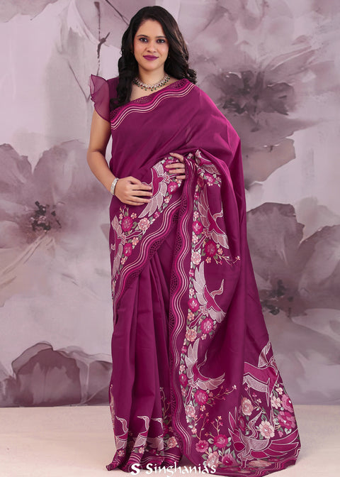  <img> Purple Tussar Saree With Embroidery