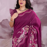 Barossa Purple Tussar Saree With Embroidery Work