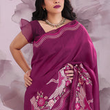 Barossa Purple Tussar Saree With Embroidery Work