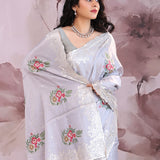 Spun Pearl Blue Soft Silk Saree With Petit Point Embroidery