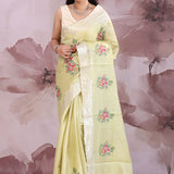 Gin Green Saree With Petit Point Embroidery
