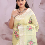 Gin Green Saree With Petit Point Embroidery