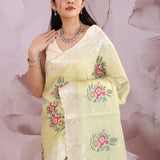 Gin Green Saree With Petit Point Embroidery