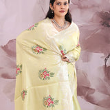 Gin Green Saree With Petit Point Embroidery