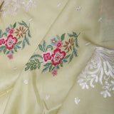 Gin Green Saree With Petit Point Embroidery