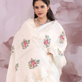 White Saree With Petit Point Embroidery