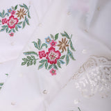 White Saree With Petit Point Embroidery