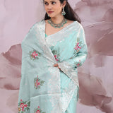 Celeste Blue Saree With Petit Point Embroidery