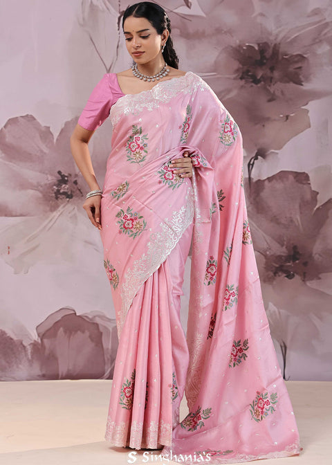<img>  Opera Mauve Tussar Saree With Scallop Border
