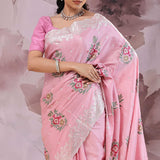 Opera Mauve Tussar Saree With Scallop Border