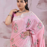 Opera Mauve Tussar Saree With Scallop Border