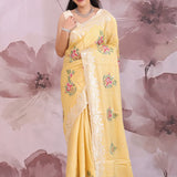 Dark Beige Saree With Petit Point Embroidery