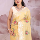 Dark Beige Saree With Petit Point Embroidery