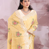 Dark Beige Saree With Petit Point Embroidery