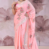 Soft Pink Tussar Saree With Scallop Border