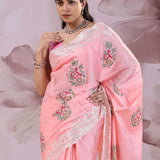 Soft Pink Tussar Saree With Scallop Border