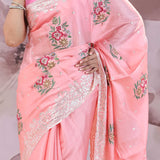 Soft Pink Tussar Saree With Scallop Border