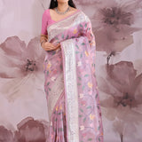 Lilac Falling Tissue Saree With Embroidery Work