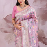 Lilac Falling Tissue Saree With Embroidery Work