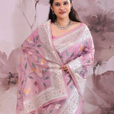 Lilac Falling Tissue Saree With Embroidery Work