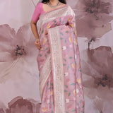 Dusky Pink Organza Saree With Embroidery Work