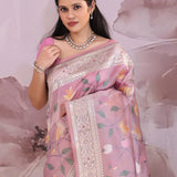 Dusky Pink Organza Saree With Embroidery Work