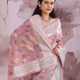 Dusky Pink Organza Saree With Embroidery Work